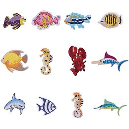 Rayon Embroidery Cloth Iron on/Sew on Patches, DIY Garment Accessories, Fish, Mixed Color, 24pcs/set