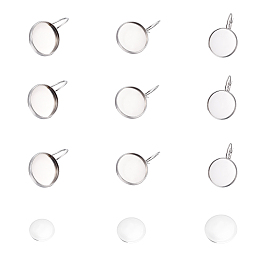 Unicraftale DIY Earring Making, with 304 Stainless Steel Leverback Earring Settings and Clear Glass Cabochons, Stainless Steel Color, Tray: 12mm/14mm/18mm; 36pcs/box