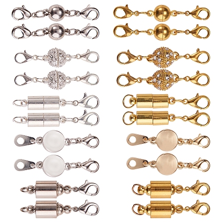 SUNNYCLUE Brass/Alloy/Alloy Rhinestone Magnetic Clasps, with Lobster Claw Clasps, Bead Container, Column/Round/Fat Round, Mixed Color, 7.4x7.2x1.7cm, 20pcs/box