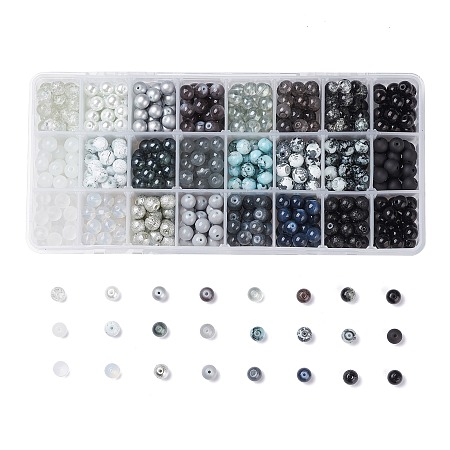 ARRICRAFT 1 Box (about 720 pcs) 24 Color 8mm Round Mixed Style Glass Beads Assortment Lot for Jewelry Making, Gradual Earth Tone