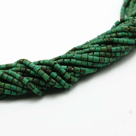 Arricraft Frosted Synthetic Turquoise Heishi Bead Strands, Dyed, Column, Turquoise, 1.5~2.5x1.5~2.8mm, Hole: 0.5mm, about 160pcs/strand, 12 inches