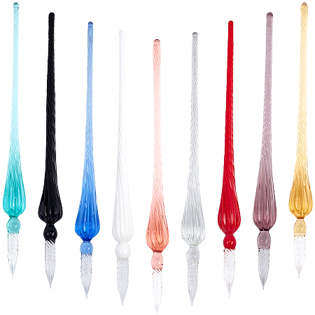 Handmade Glass Dip Pen, Calligraphy Signature Pen, Business Present, Mixed Color, 19x1.7cm; 9 colors, 1pc/color, 9pcs/set
