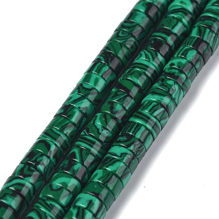 ARRICRAFT Synthetic Malachite Beads Strands, Heishi Beads, Flat Round/Disc, 6x3mm, Hole: 1mm, about 119~131pcs/strand, 14.76~15.74 inches(37.5~40cm)