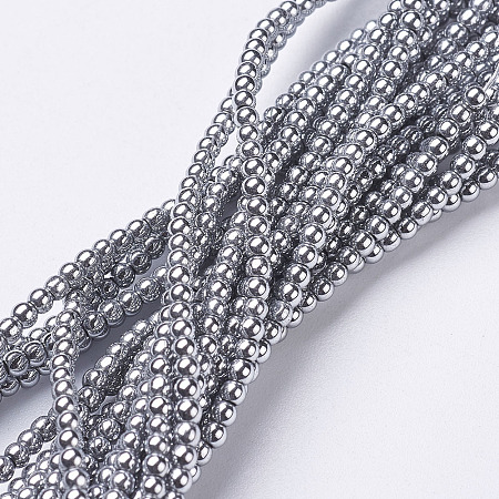 Arricraft Non-magnetic Synthetic Hematite Beads Strands, Round, Silver, 2mm, Hole: 0.6mm, about 223pcs/strand, 15.7 inches