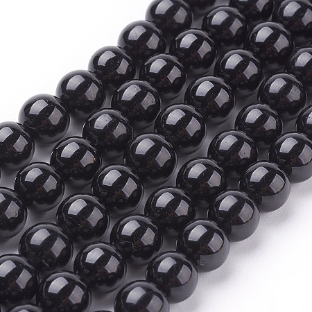 ARRICRAFT Natural Tourmaline Beads Strands, Round, Black, 8mm, Hole: 1mm, about 24pcs/strand, 7.8 inches
