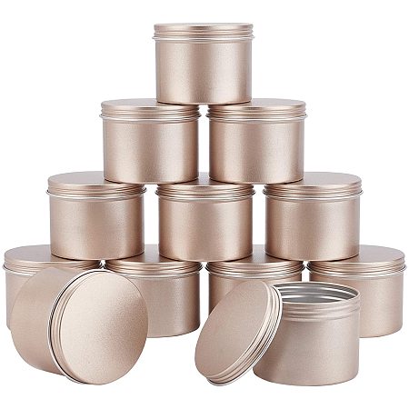 NBEADS 100ML Round Aluminium Tin Cans, Aluminium Jar, Storage Containers for Cosmetic, Candles, Candies, with Screw Top Lid, Matte Gold Color, 6.85x5.1cm, Capacity: 100ml(3.38 fl. oz); 12pcs/box