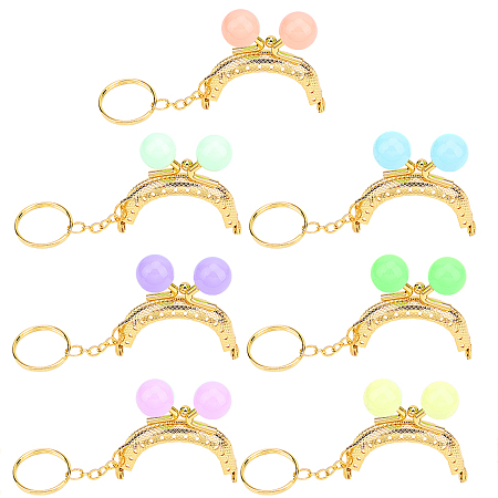 Iron Purse Clasp Frame, with Plastic Beads, Bag Kiss Clasp Lock, for DIY Craft, Purse Making, Bag Making, Golden, 103mm, 7colors, 1pc/colors, 7pcs/box