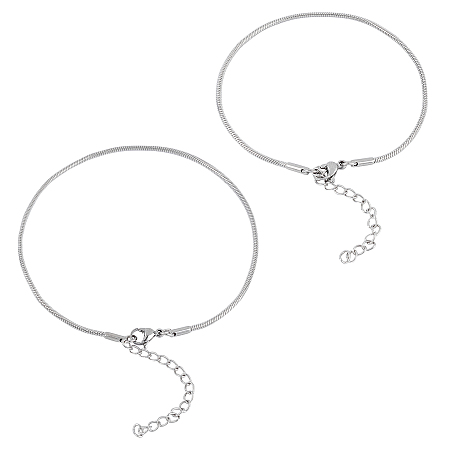 Unicraftale 304 Stainless Steel Snake Chain Bracelets, with Lobster Claw Clasps, Stainless Steel Color, 9-7/8 inches(250mm) & 7-1/2 inches(190mm); 10pcs/box