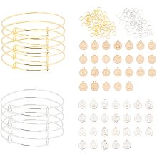 SUNNYCLUE DIY Bangle Making, with Adjustable Brass Expandable Bangle Making & Jump Rings, Alloy Enamel Charms, Flat Round with Alphabet, Letter A~Z, Platinum & Golden, 2-3/4 inches(70mm), 10pcs/set