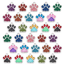 SUNNYCLUE Alloy Enamel Pendants,  Dog Paw Prints, Platinum, Mixed Color, 17.7x16.6x2mm, Hole: 2mm, 15 colors, 2pcs/color, 30pcs/box