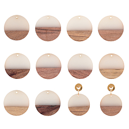 Olycraft Resin & Wood Pendants, Flat Round, Creamy White, 28.5x3.5~4mm, Hole: 1.5mm, 10pcs/box