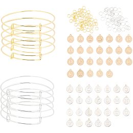 SUNNYCLUE DIY Bangle Making, with Adjustable Brass Expandable Bangle Making & Jump Rings, Alloy Enamel Charms, Flat Round with Alphabet, Letter A~Z, Platinum & Golden, 2-3/4 inches(70mm), 10pcs/set