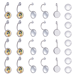 SUNNYCLUE DIY Earring Makings, with 304 Stainless Steel Ear Nuts, Earring Backs and Transparent Glass Cabochons, Flat Round, Stainless Steel Color, Tray: 14mm, 33x16x16mm, Hole: 0.8mm