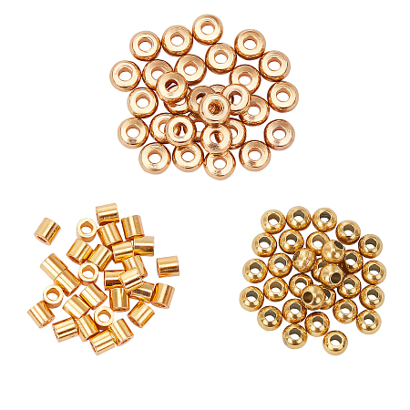 Unicraftale 304 Stainless Steel Spacer Beads, Column & Rondelle & Flat Round, Golden, 2~4x2mm, Hole: 1~1.6mm; 90pcs/box