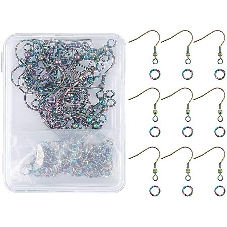 DIY Earrings Kits, with 201 Stainless Steel Earring Hooks and Vacuum Plating 304 Stainless Steel Open Jump Rings, Multi-color, 68x52x11mm