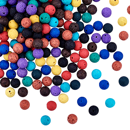 Olycraft Synthetic Lava Beads Strands, Dyed, Round, Mixed Color, 10mm, Hole: 1mm; about 39pcs/strand, 14.96 inches(38cm), 390pcs/set
