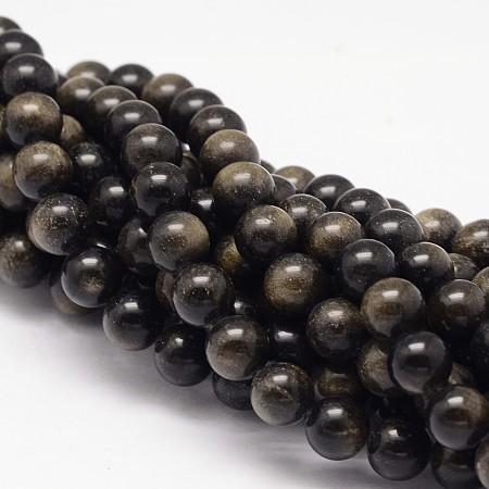 Arricraft Natural Golden Sheen Obsidian Beads Strands, Round, 8mm, Hole: 1mm, about 50pcs/strand, 15.75 inches