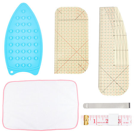 GORGECRAFT Hot Ironing Measuring Ruler Sets, with  Hot Ironing Measuring Ruler, Measurement Ruler Sewing Tool, Soft Tape Measure, Silicone Iron Rest Pad, Ironing Mat, Mixed Color, 7pcs/set