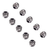 Unicraftale Halloween 316 Surgical Stainless Steel European Beads, Large Hole Beads, Barrel with Skull, Antique Silver, 8.5x9.5mm, Hole: 4.5mm, 10pcs/box