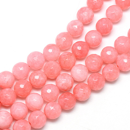 Arricraft Natural White Jade Bead Strands, Dyed, Faceted, Round, Light Coral, 6mm, Hole: 1mm, about 65pcs/strand, 15.7 inches