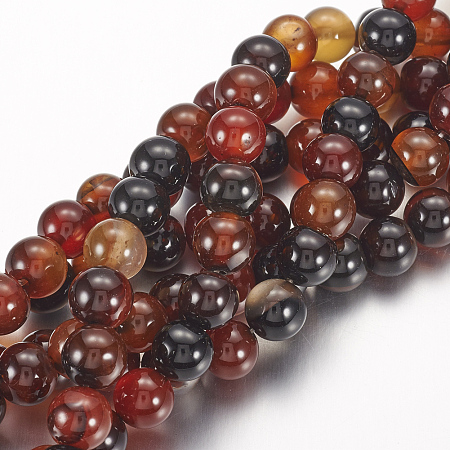 Arricraft Natural Agate Beads Strands, Dyed, Round, Dark Red, 8mm, Hole: 1mm, , about 24pcs/strand, 7.6 inches