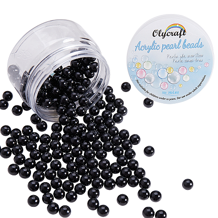 Olycraft Environmental Plastic Imitation Pearl Beads, High Luster, Grade A, No Hole Beads, Round, Black, 8mm; 200pcs/box