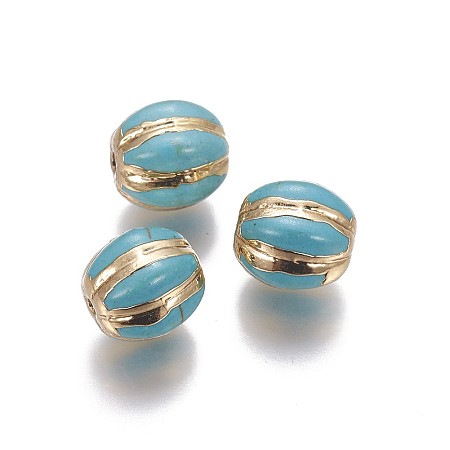 Arricraft Synthetic Turquoise Beads, Edge Golden Plated, Drum, 10x10mm, Hole: 1mm