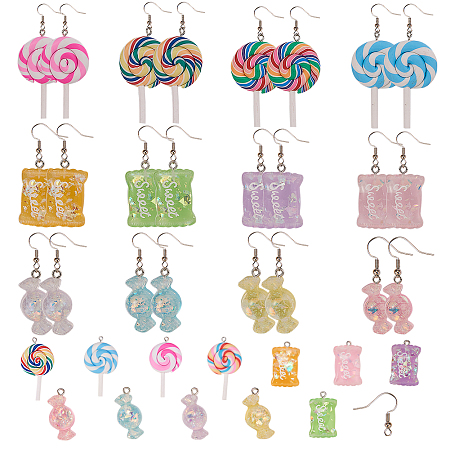 SUNNYCLUE DIY Dangle Earring Making, with Resin Pendants, Handmade Polymer Clay Big Pendants and Brass Earring Hooks, Mixed Color