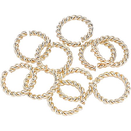 BENECREAT Long-Lasting Plated Brass Jump Rings, Open Jump Rings, Twisted, Real 14K Gold Plated, 8x1.3mm, Inner Diameter: 5.5mm; 50pcs/bag, 1bag