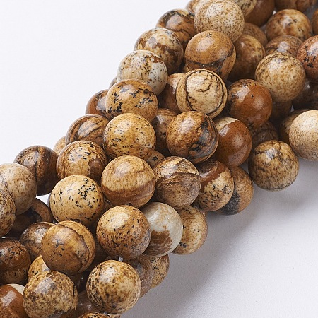 Arricraft Natural Gemstone Beads Strands, Picture Jasper, Round, 10mm, Hole: 1mm, about 37~39pcs/strand, 15.5 inches