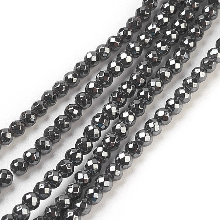 Arricraft Non-Magnetic Synthetic Hematite Beads Strands, Faceted, Round, Black, about 3mm in diameter, hole:1mm, 138pcs/strand, 16 inches