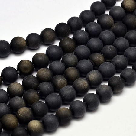 Arricraft Frosted Natural Golden Sheen Obsidian Round Bead Strands, 10mm, Hole: 1mm, about 37pcs/strand, 15 inches