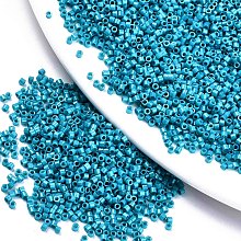 Honeyhandy 11/0 Grade A Baking Paint Glass Seed Beads, Cylinder, Uniform Seed Bead Size, Opaque Colours Luster, Deep Sky Blue, about 1.5x1mm, Hole: 0.5mm, about 2000pcs/10g