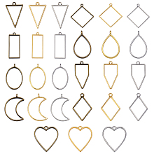 Olycraft Rack Plating Alloy Open Back Bezel Pendants, For DIY UV Resin, Epoxy Resin, Pressed Flower Jewelry, Lead Free & Nickel Free, Mixed Shapes, Platinum & Antique Bronze & Golden, 118x72x35mm; 54pcs/box