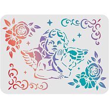 FINGERINSPIRE Angel Drawing Stencils 11.7x8.3 inch Cute Angel Painting Stencil Rose Stencil Plastic Reusable Drawing Stencil Template for Painting on Wood, Floor, Wall, Fabric