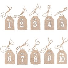 AHANDMAKER 10Pcs Burlap Table Number Tags, Wedding 1-10 Table Numbers Signs Wine Hanging Card for Wedding Valentines Day Party Gift