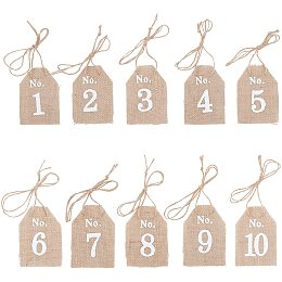 AHANDMAKER 10Pcs Burlap Table Number Tags, Wedding 1-10 Table Numbers Signs Wine Hanging Card for Wedding Valentines Day Party Gift