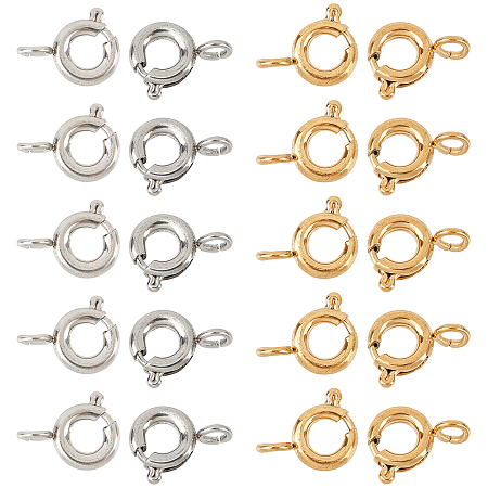 SUPERFINDINGS Vacuum Plating 304 Stainless Steel Spring Ring Clasps, Golden & Stainless Steel Color, 5x1.5mm, Hole: 1.5mm, 2 colors, 10pcs/color, 20pcs/box