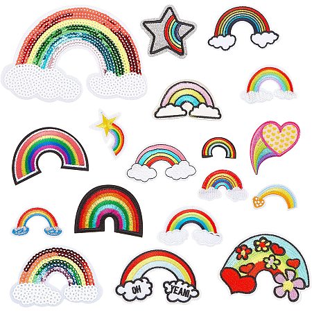 Computerized Embroidery Cloth Iron on/Sew on Patches, Costume Accessories, Paillette Appliques, Rainbow, Mixed Color, 36pcs/set