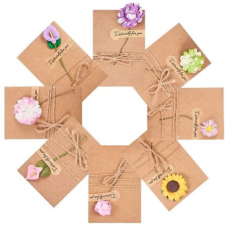 Kraft Paper Greeting Cards and Kraft Paper Envelopes Sets, Flower Theme, PeachPuff, 10.4~10.5x7.1~7.2cm; 16sets