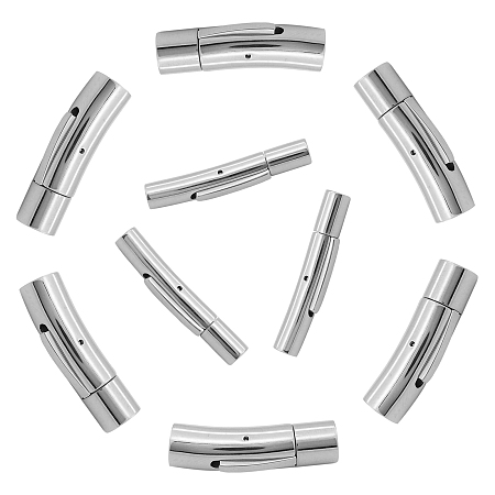 Tube 304 Stainless Steel Bayonet Clasps, Ion Plating (IP), Jewelry Findings, Stainless Steel Color, 28x5.5~7mm, Hole: 4~5mm; 6sets/box