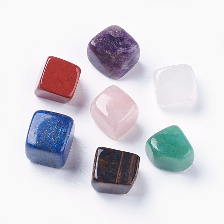 ARRICRAFT Chakra Natural Mixed Gemstone Beads, Amethyst & Rose Quartz & Quartz Crystal & Red Jasper & Green Aventurine & Tiger Eye & Lapis Lazuli, Undrilled/No Hole Beads, Nuggets, 15~18x15~17x14~17mm, about 7pcs/set