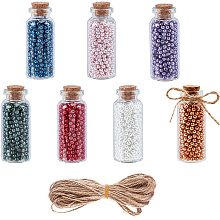 DIY Wishing Bottle Kits, include Glass Jar Glass Bottles Bead Containers, with Cork Stopper, Glass Pearl Beads and Hemp Cord, Mixed Color, Bottle: 60x25mm, Hole: 12.5mm, 7pcs/set