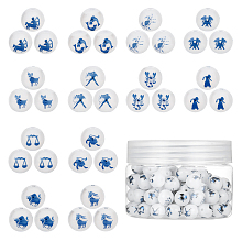 SUNNYCLUE Electroplate Glass Beads, Round with Constellations Pattern, Blue Plated, 10mm, Hole: 1.2mm, 120pcs/box