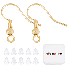 Beebeecraft 120Pcs/Box 18K Gold Plated Earring Hooks French Ear Wires with Ball and Coil 18mm Dangle Earring Findings with Earring Backs for DIY Earring Making