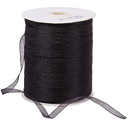 Organza Ribbon, Galloon, Black, 1/4 inch(6mm); 500yards/Roll(457.2m/Roll)