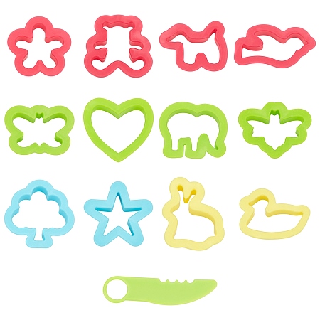 Arricraft 13pcs/Set Dough Tool Kit Star Heart Bear Tree Shaped Plasticine Mold Set Mixed Color Clay Tools for Kids Toddlers Handmade Toys Children's Day