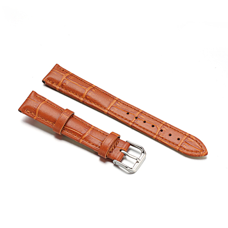 Gorgecraft Leather Watch Bands, with 304 Stainless Steel Clasps, Chocolate, 88~120x18x2.5~4.5mm