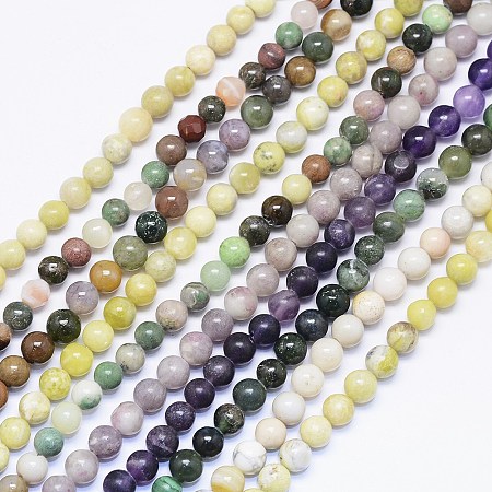 ARRICRAFT Natural Assorted Stone Round Bead Strands, 5~6mm, Hole: 1mm, about 67pcs/strand, 15.55 inches
