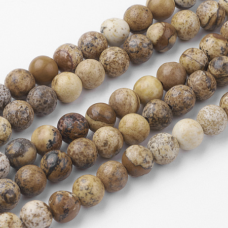 Arricraft Natural Picture Jasper Bead Strands, Round, 6~6.5mm, Hole: 1mm, about 60pcs/strand, 14.9 inches(38cm)